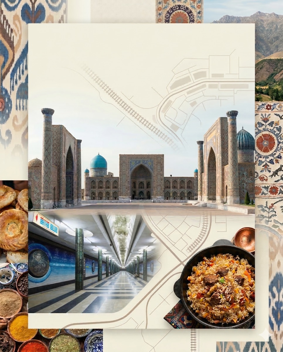 Collage de viaje por Uzbekistán